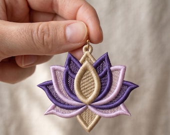 Lotus Harmony FSL Earrings Machine Embroidery Design Floral Lace Digital File For Earring Hoops