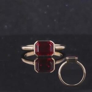 6x8 Lab Created Ruby Zircon Ring, 925 Sterling Silver Ring, Emerald Cut Green Stone Ring, Gift for Her