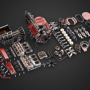 Demonterad V6-motormodellbyggsats | Digital STL-fil | 3D-utskrivbar byggbar motor