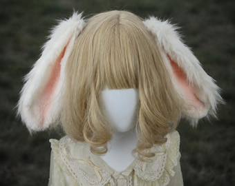 Diadema de orejas de conejo para Halloween, pinza para el cabello con orejas de conejo esponjosas, lindo accesorio de disfraz de animal, atuendo de fiesta de cosplay kawaii, orejas de conejo de peluche