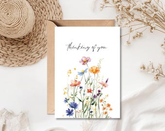 Mixed Wildflower Thinking of You Card | Botanical Floral Greeting (Digital Download)