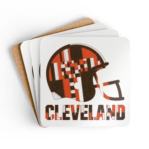Cleveland Browns Footballhelm-Untersetzer, Kork-Getränkeuntersetzer, Deko für die Männerhöhle, Fangeschenk Bild 2