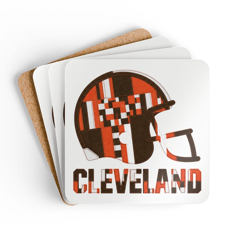 Cleveland Browns Footballhelm-Untersetzer, Kork-Getränkeuntersetzer, Deko für die Männerhöhle, Fangeschenk Bild 2