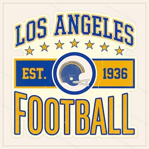 Logo vintage dei Los Angeles Rams per pallone da football americano, design retrò per sublimazione in stile universitario, download digitale. immagine 1