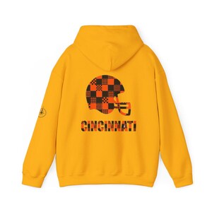 Cincinnati Bengals Patchwork Helmet Hoodie, Retro Football Sweatshirt, Game Day Pullover, Fan Hoodie image 7