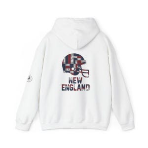 New England Patchwork Helmet Hoodie, Retro Football Sweatshirt, Game Day Pullover, Fan Hoodie image 5