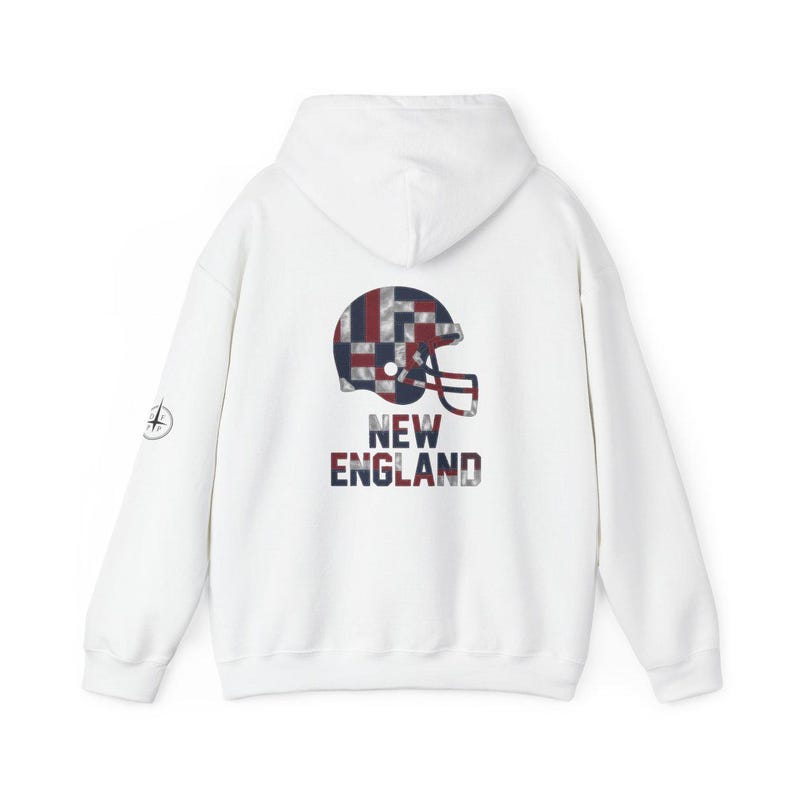 New England Patchwork Helmet Hoodie, Retro Football Sweatshirt, Game Day Pullover, Fan Hoodie image 5