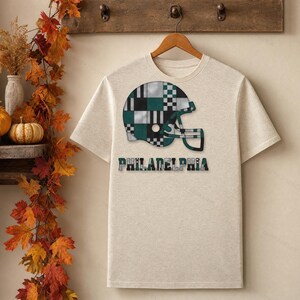 Philadelphia Game Day T-Shirt, Patchwork Helmet Football Fan Tee, Vintage Style Sports Shirt image 6