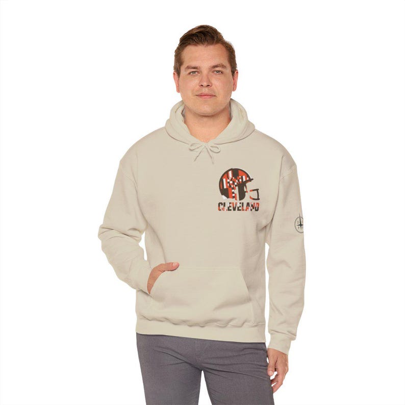 Cleveland Patchwork Helmet Hoodie, Retro Football Sweatshirt, Game Day Pullover, Fan Hoodie image 4