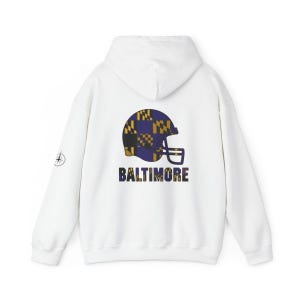 Baltimore Patchwork Helmet Game Day Hoodie, Unisex Football Sweatshirt, Cozy Fall Pullover image 5