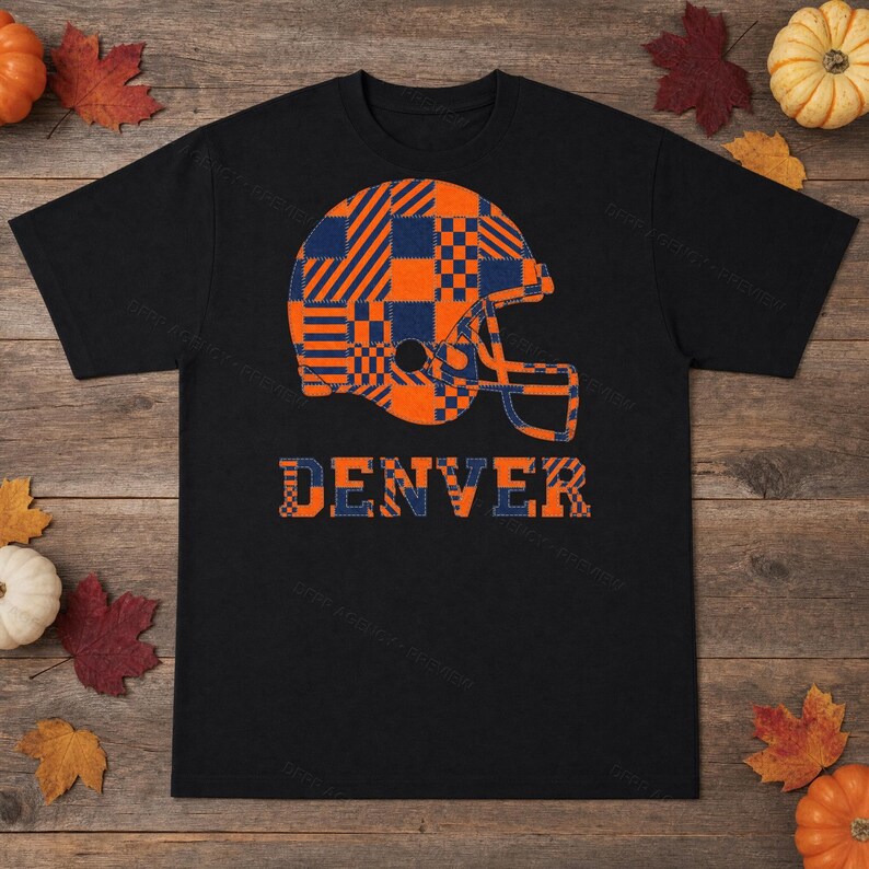 Denver Game Day T-Shirt, Patchwork Helmet Football Fan Tee, Vintage Style Sports Shirt image 5