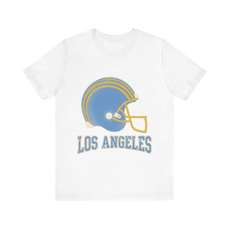 Los Angeles poederblauw en goudkleurig wedstrijdshirt, vintage varsity helm voetbalfanshirt, sportshirt in vintage stijl afbeelding 1
