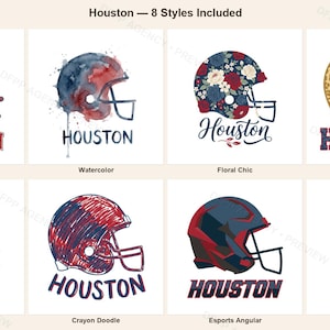 Houston Football PNG-Bundle, 8 Helmdesigns, Sublimationsset für den Spieltag, Digitaler Download Bild 1