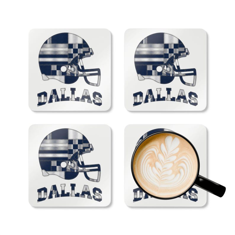 Dallas Football Helmet Coaster, Cork Drink Coaster, Man Cave Decor, Fan Gift image 3