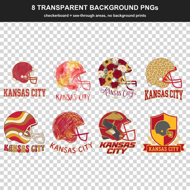 Kansas City Helm-PNG-Bundle, 8 Football-Fan-Designs, Sublimations- und DTF-Designs, Sofort-Download Bild 2