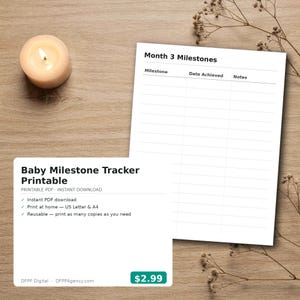 Scheda di monitoraggio delle tappe di sviluppo del bambino stampabile / Diario mensile del primo anno, download immediato / PDF modificabile