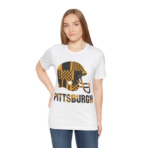Pittsburgh Steelers Game Day T-Shirt, Patchwork Helmet Football Fan Tee, Vintage Style Sports Shirt image 7