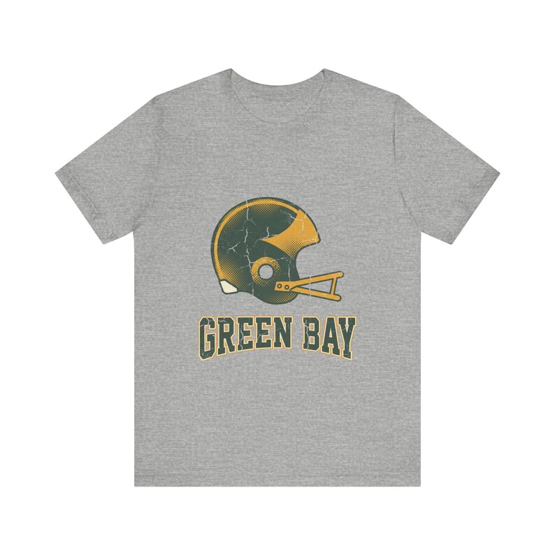 T-shirt de football américain vintage Green Bay avec casque universitaire, style rétro, vêtement unisexe pour supporters, cadeau sportif image 2