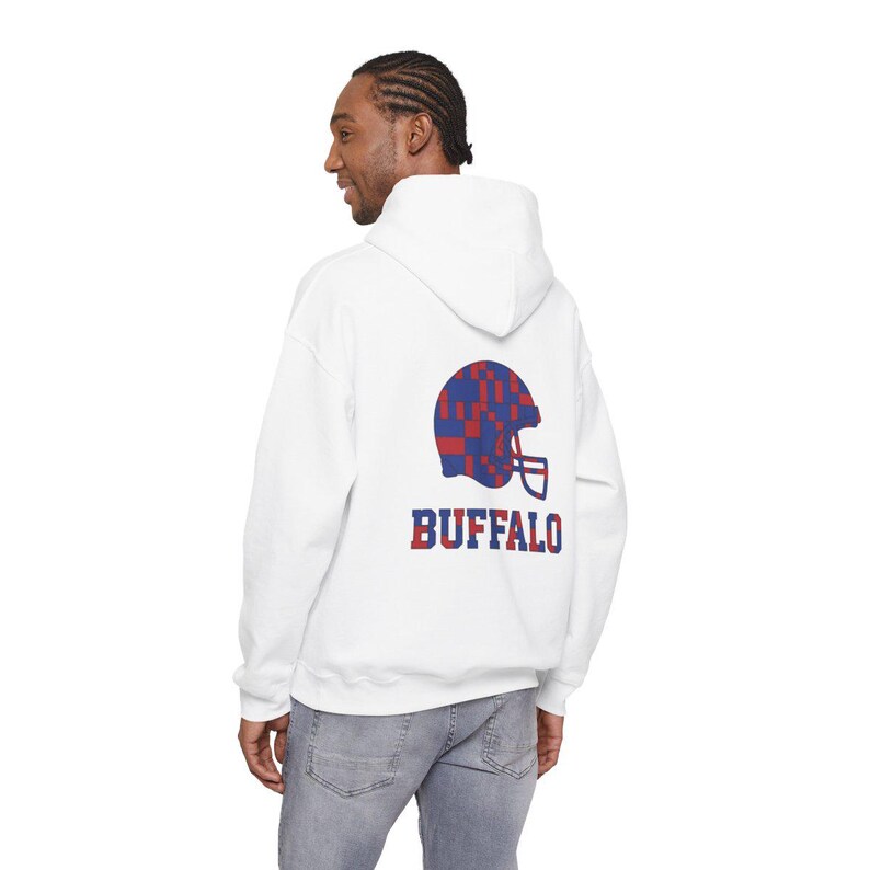 Buffalo Patchwork Helm-Spieltags-Hoodie, Unisex-Football-Sweatshirt, kuscheliger Herbstpullover Bild 6