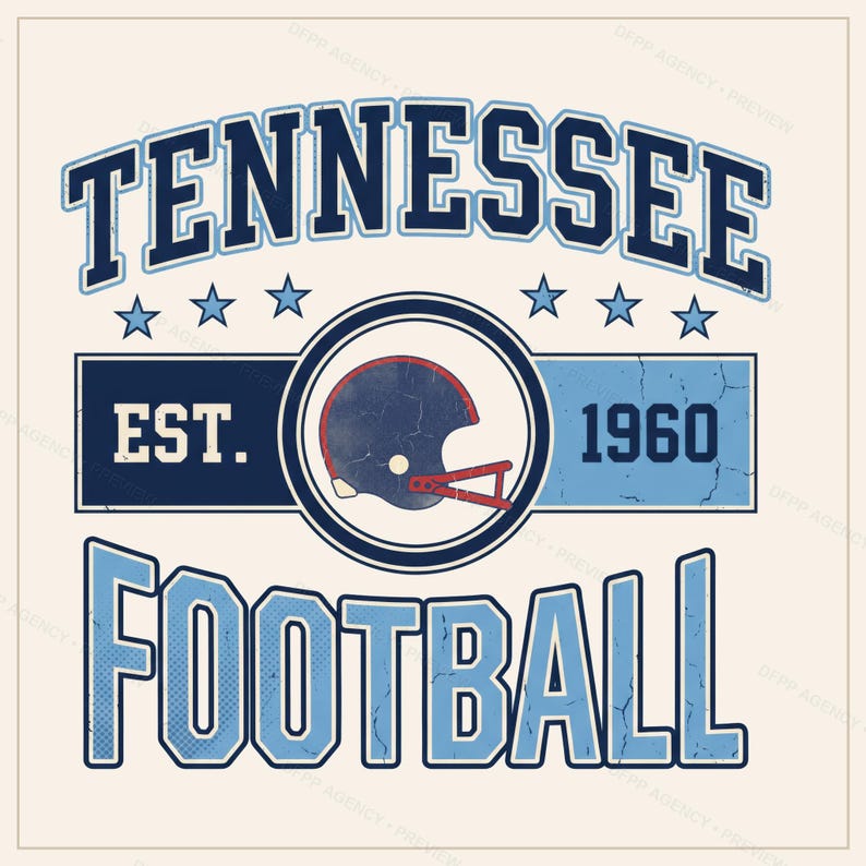 Tennessee Vintage Crest Football PNG, Retro Varsity Sublimatieontwerp, Digitale Download afbeelding 1