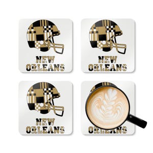 New Orleans Saints Football Helmet Cork Coaster, Fan Drink Coaster, Home Bar Decor, Sports Gift image 3