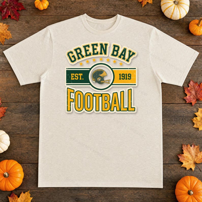 Green Bay Vintage Crest Football PNG, Retro Varsity Sublimation Design, Digital Download image 2
