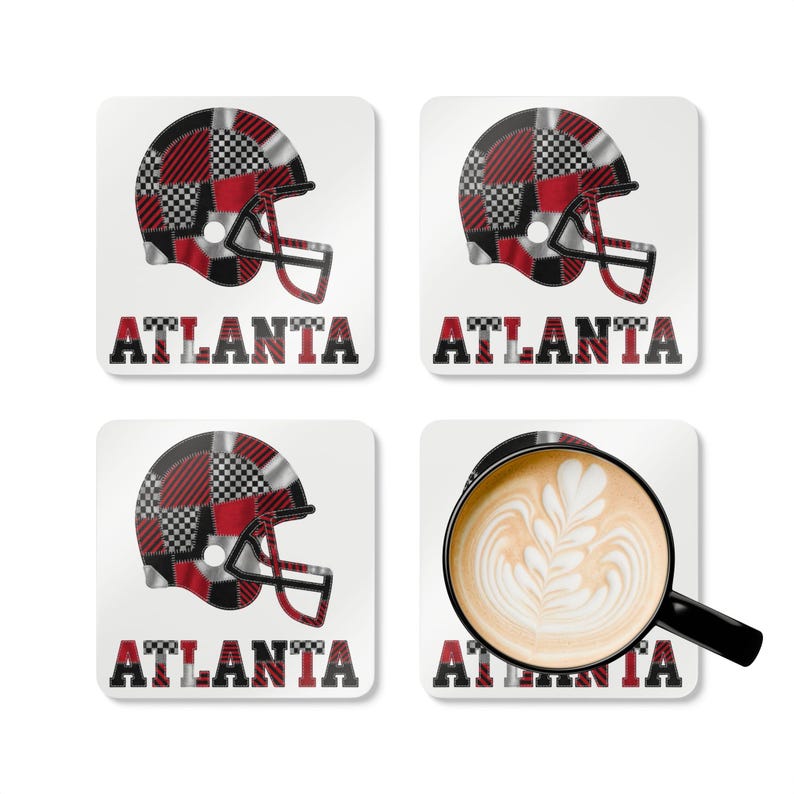Posavasos de corcho con forma de casco de los Atlanta Falcons, posavasos para aficionados, decoración para bar en casa, regalo deportivo. imagen 3