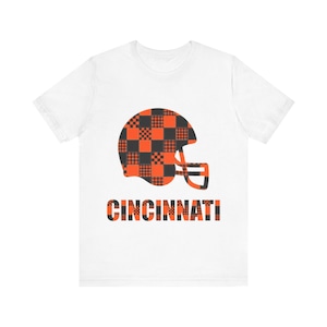 Maglietta da gioco di Cincinnati, maglietta da tifoso di football con casco patchwork, maglietta sportiva in stile vintage immagine 1
