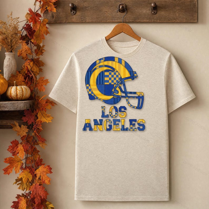 Los Angeles Blue & Gold Patchwork Helmet PNG, Retro Sublimation File, Fan Shirt Clipart, Instant Download image 3