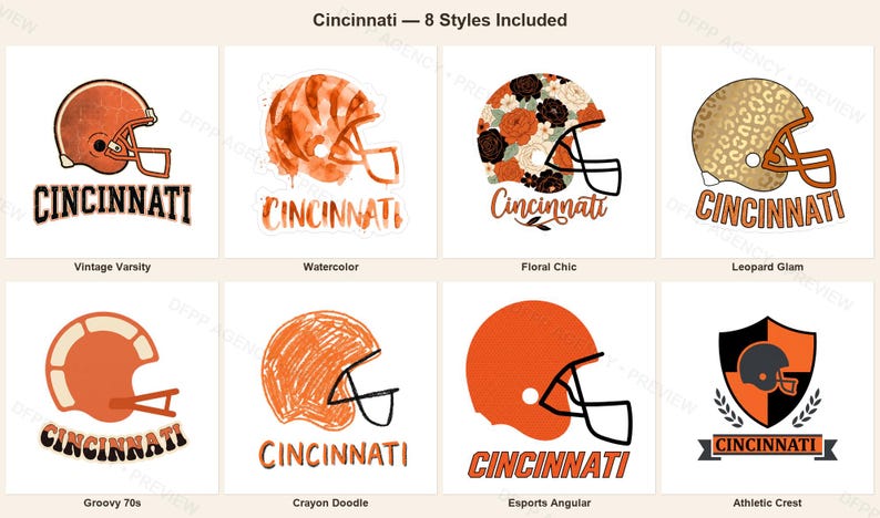 Cincinnati fotboll PNG-paket, 8 hjälmdesigner, sublimeringsset för matchdag, digital nedladdning bild 1