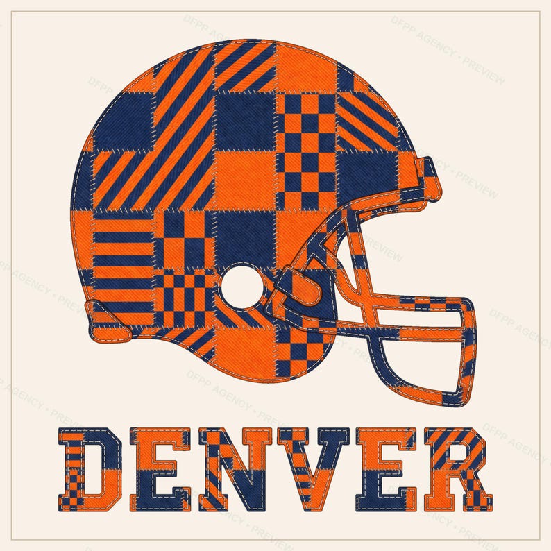 Capacete Denver Patchwork PNG, Sublimação de Futebol Americano, Camiseta para Dia de Jogo, Download Digital imagem 1