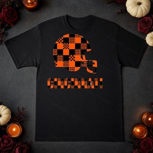 Maglietta da gioco di Cincinnati, maglietta da tifoso di football con casco patchwork, maglietta sportiva in stile vintage immagine 7