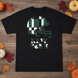 New York Green & White Patchwork Helmet PNG, Football Fan Sublimation, Shirt Clipart, Digital Download image 3