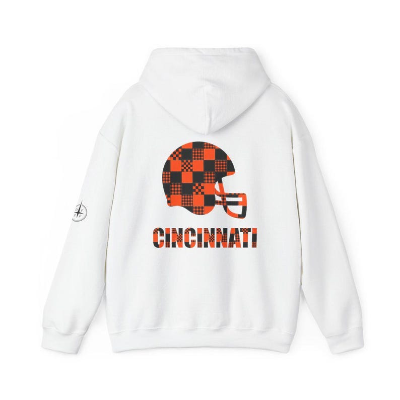 Cincinnati Bengals Patchwork Helmet Hoodie, Retro Football Sweatshirt, Game Day Pullover, Fan Hoodie image 5