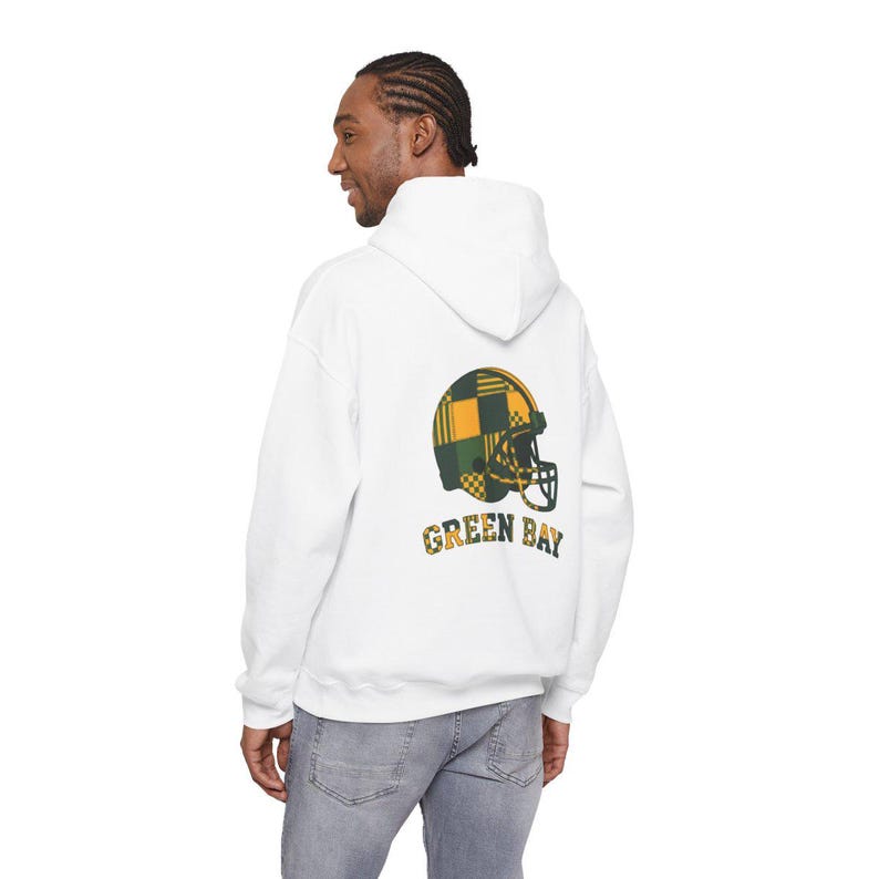 Green Bay Packers Football Patchwork Helmet Hooded Sweatshirt, Game Day Hoodie, Fan Pullover Gift image 6