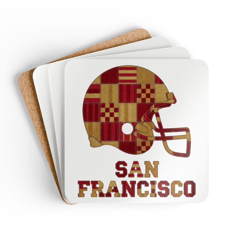 San Francisco Football Helmet Cork Coaster, Fan Drink Coaster, Home Bar Decor, Sports Gift image 2