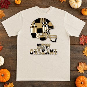New Orleans Saints Game Day T-Shirt, Patchwork Helmet Football Fan Tee, Vintage Style Sports Shirt image 4