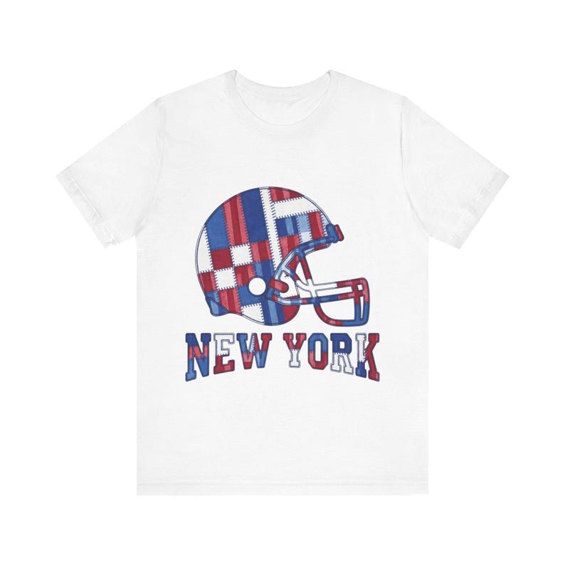 New York Giants Game Day T-Shirt, Patchwork Helmet Football Fan Tee, Vintage Style Sports Shirt image 1