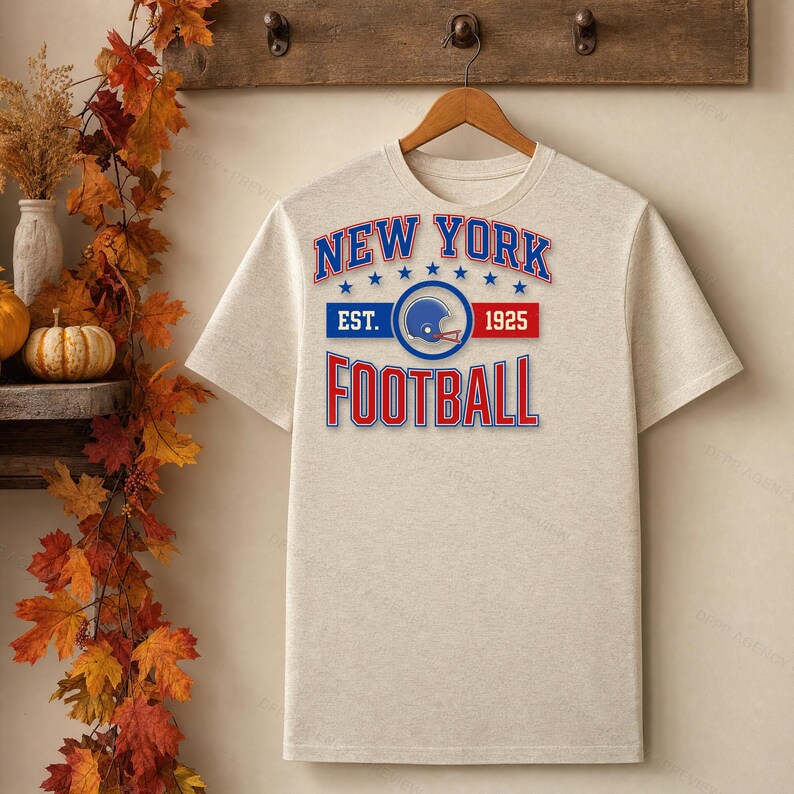 NY Giants Vintage Crest Football PNG, Retro Varsity Sublimation Design, Digital Download image 4