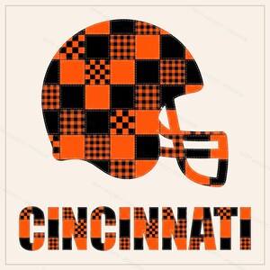 Cincinnati Patchwork Helmet PNG, Retro Sublimation File, Fan Shirt Clipart, Instant Download image 1