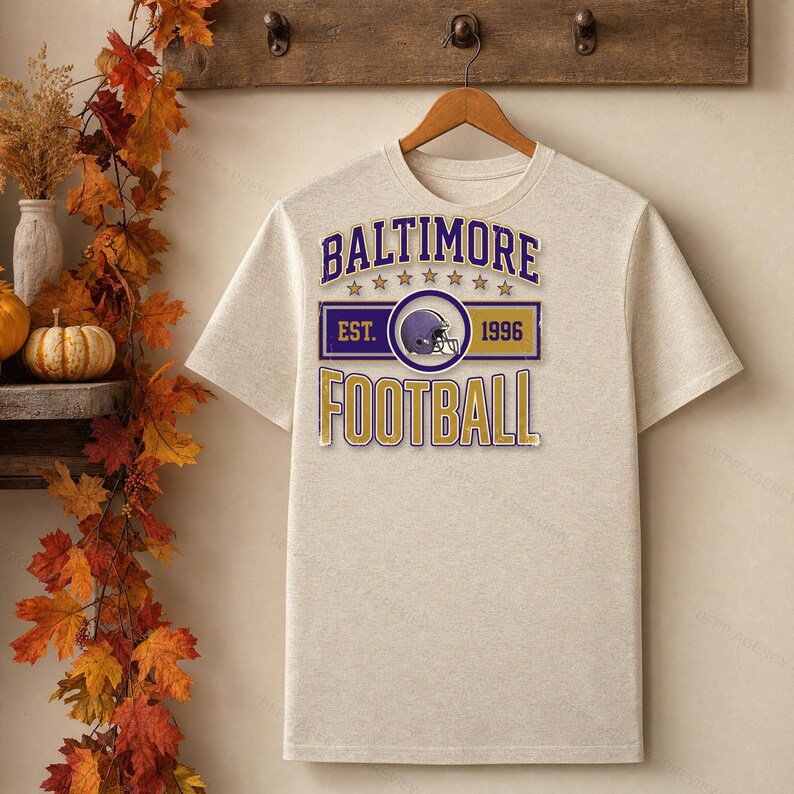 Baltimore Vintage Crest Football PNG, Retro Varsity Sublimation Design, Digital Download image 4