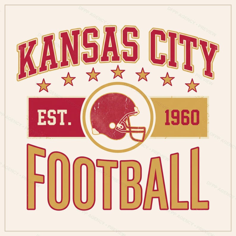 Immagine PNG dello stemma vintage di Kansas City per il football americano, design retrò da college per sublimazione, download digitale immagine 1