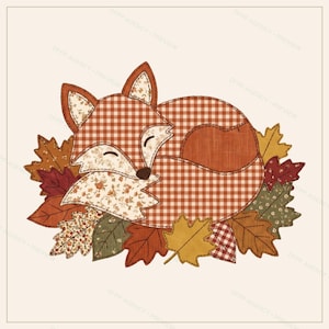 Patchwork Fox PNG, Patchwork Fall PNG, Projekt sublimacji naszywki pikowanej w stylu farmhouse, Pobieranie cyfrowe