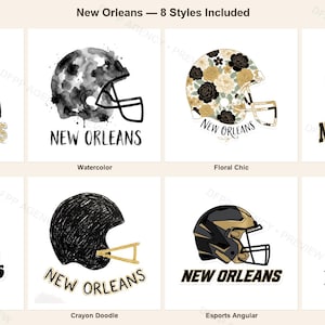 New Orleans Helmet PNG Bundle, 8 Football Fan Styles, Sublimation and DTF Designs, Instant Download image 1