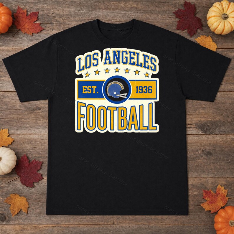 Logo vintage dei Los Angeles Rams per pallone da football americano, design retrò per sublimazione in stile universitario, download digitale. immagine 3