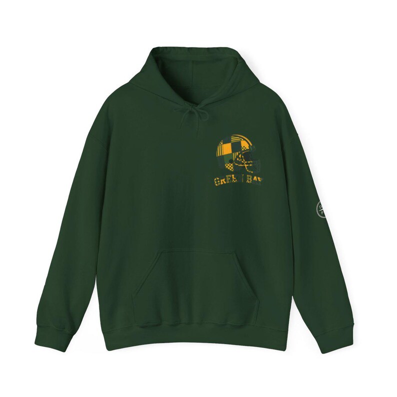Green Bay Packers Football Patchwork Helmet Hooded Sweatshirt, Game Day Hoodie, Fan Pullover Gift image 3
