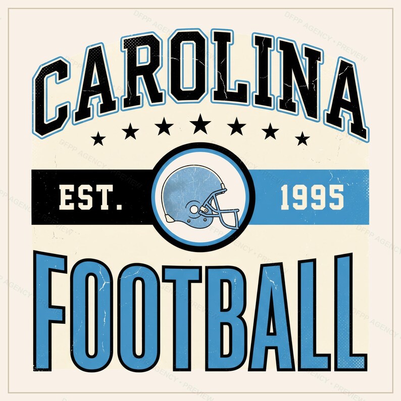 Carolina Vintage Wappen-Football-PNG, Retro-College-Sublimationsdesign, Digitaler Download Bild 1