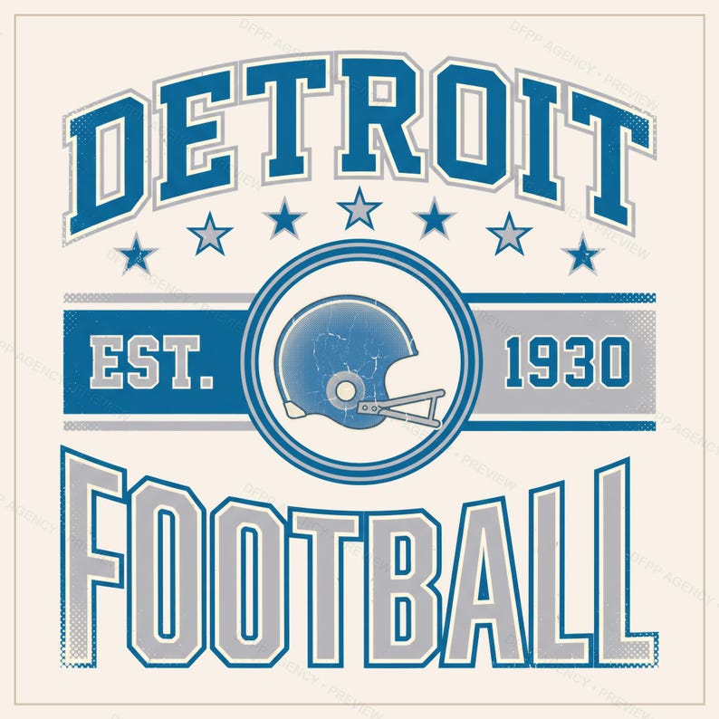 Football mit Detroit Lions-Vintage-Wappen (PNG), Retro-College-Sublimationsdesign, digitaler Download Bild 1