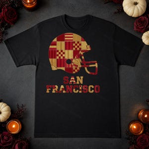 San Francisco Game Day T-Shirt, Patchwork Helmet Football Fan Tee, Vintage Style Sports Shirt image 7