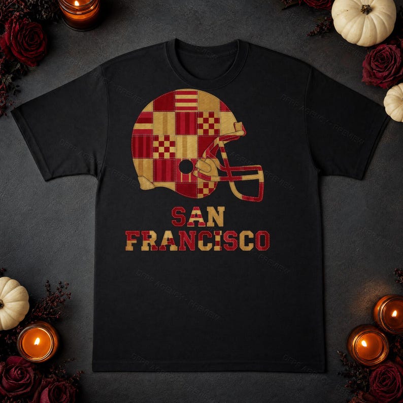 San Francisco Game Day T-Shirt, Patchwork Helmet Football Fan Tee, Vintage Style Sports Shirt image 7